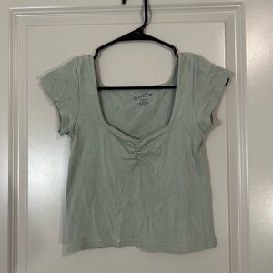 John Galt Green Ruched Crop Blouse